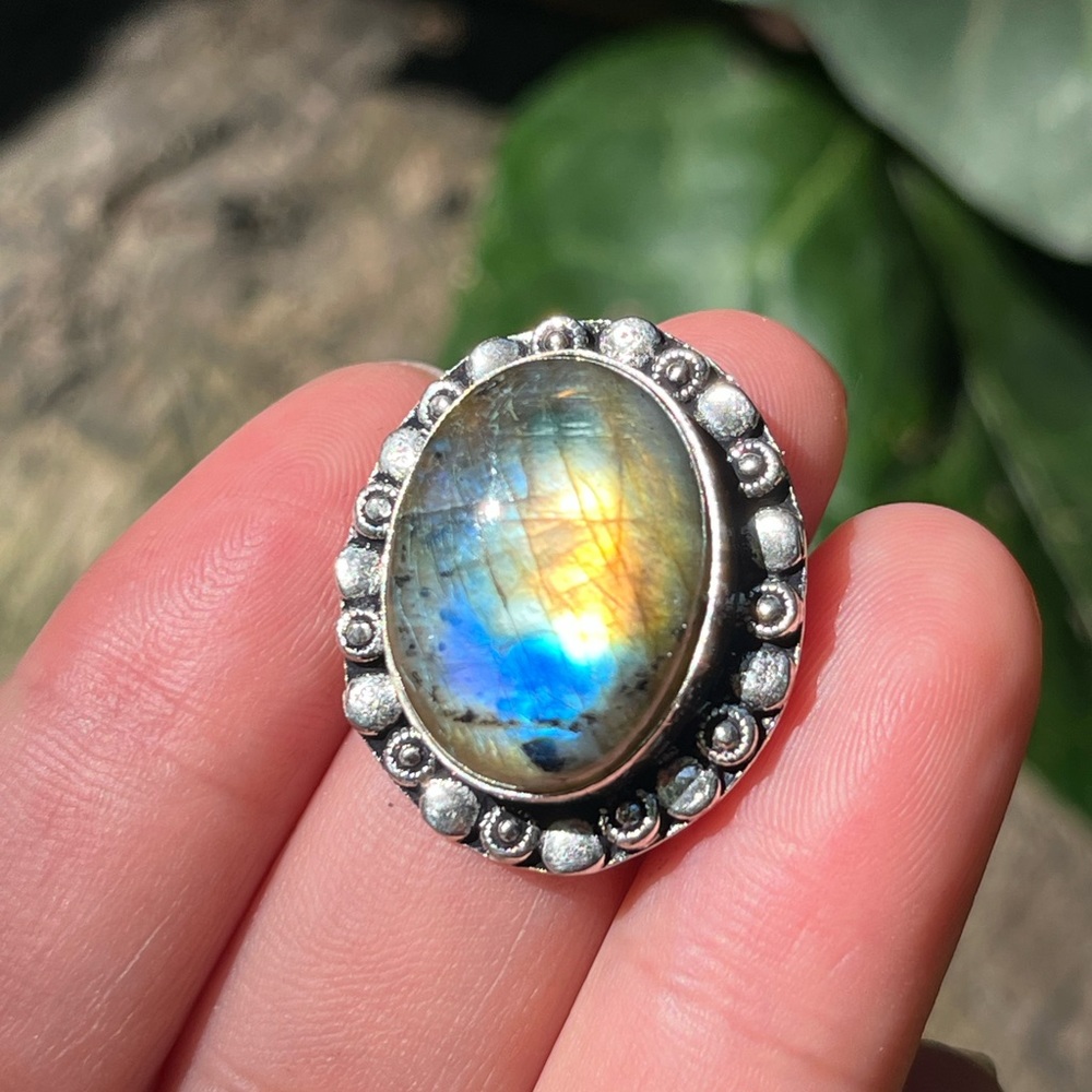 Size 7.25‎ 925 silver overlay labradorite ring